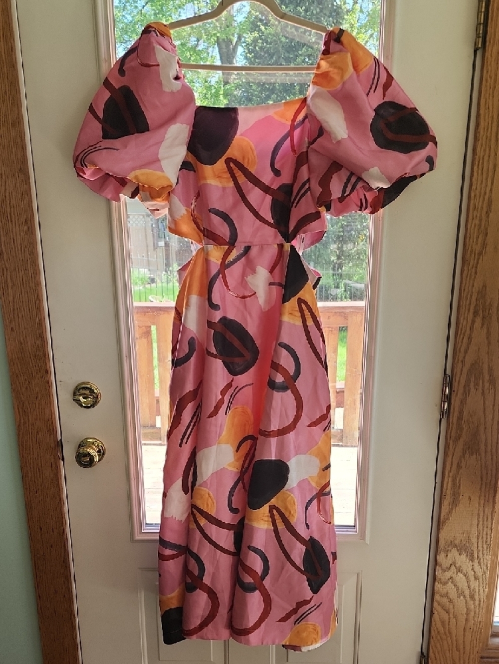 Anthropologie Pink Abstract Cutout Midi Dress - Picture 2 of 4